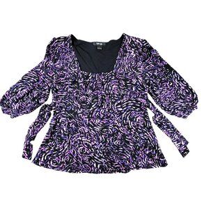 Style & Co Womens Purple Black Top Geometric 3/4 Sleeves Size Petite L JH1646089